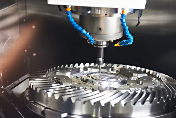 metal machining Closeup of a circular grooved fabricated metal piece being milled cnc machining