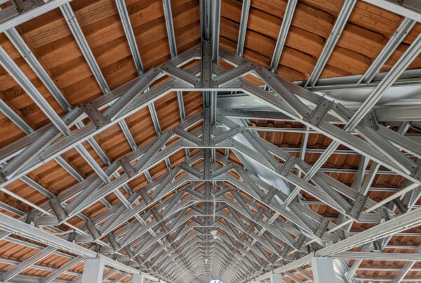 Strong and complex lightweight metal fabrication roof frame.